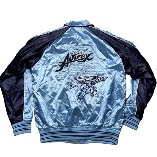 Avirex Satin Baby Blue and Navy Bomber Jacket (L)