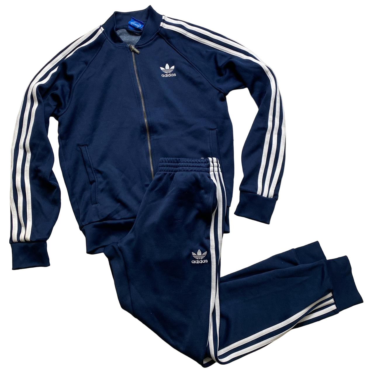 Adidas SST Navy and White 3 Stripe Full Tracksuit (S)