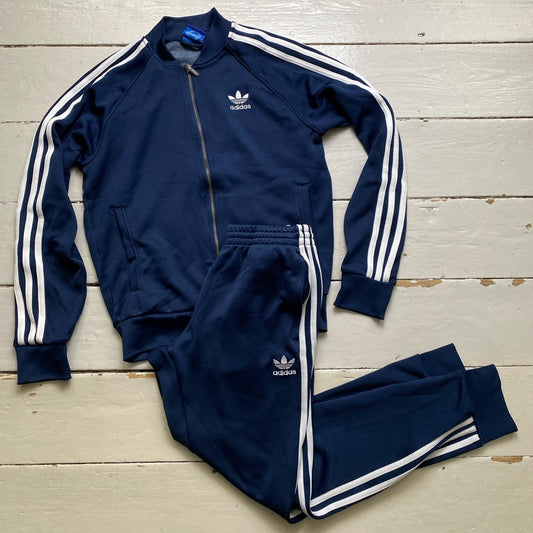 Adidas SST Navy and White 3 Stripe Full Tracksuit