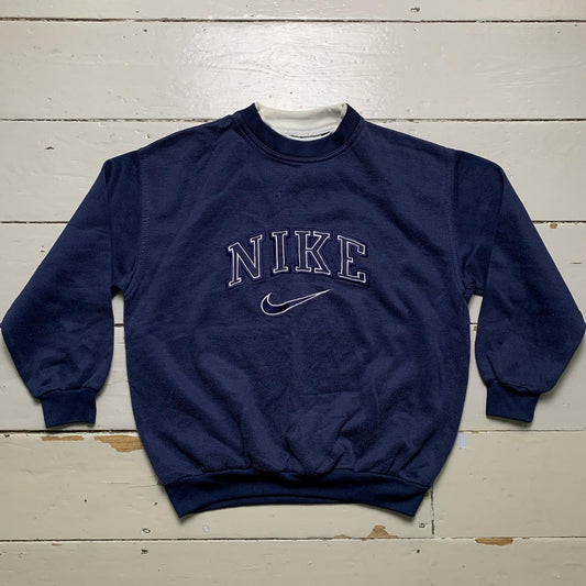 Nike Vintage 90’s Swoosh Spellout Navy and White Jumper