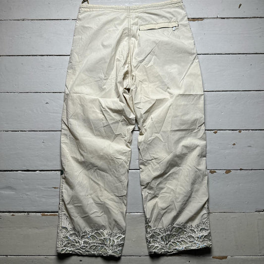 Maharishi Vintage Light Sand Beige Khaki Sequin Embroidered Combat Parachute Baggy Trousers