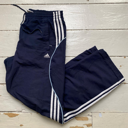 Adidas Vintage Baggy Shell Track Pant Bottoms Navy Baby Blue and White