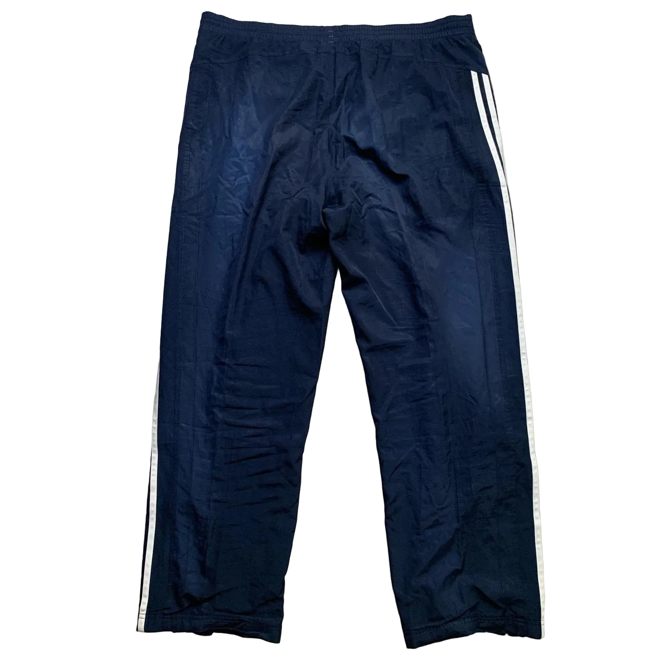 Adidas Navy and White 3 Stripe Shell Track Pant Baggy Bottoms (L)