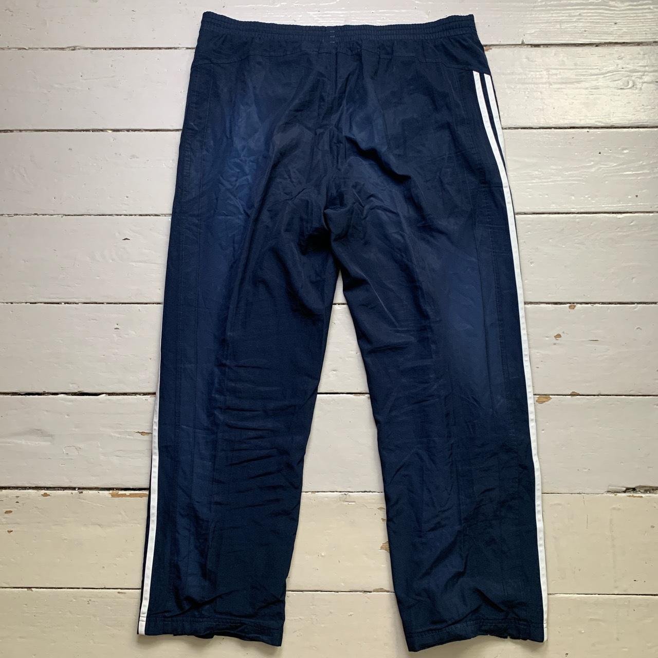 Adidas Navy and White 3 Stripe Shell Track Pant Baggy Bottoms