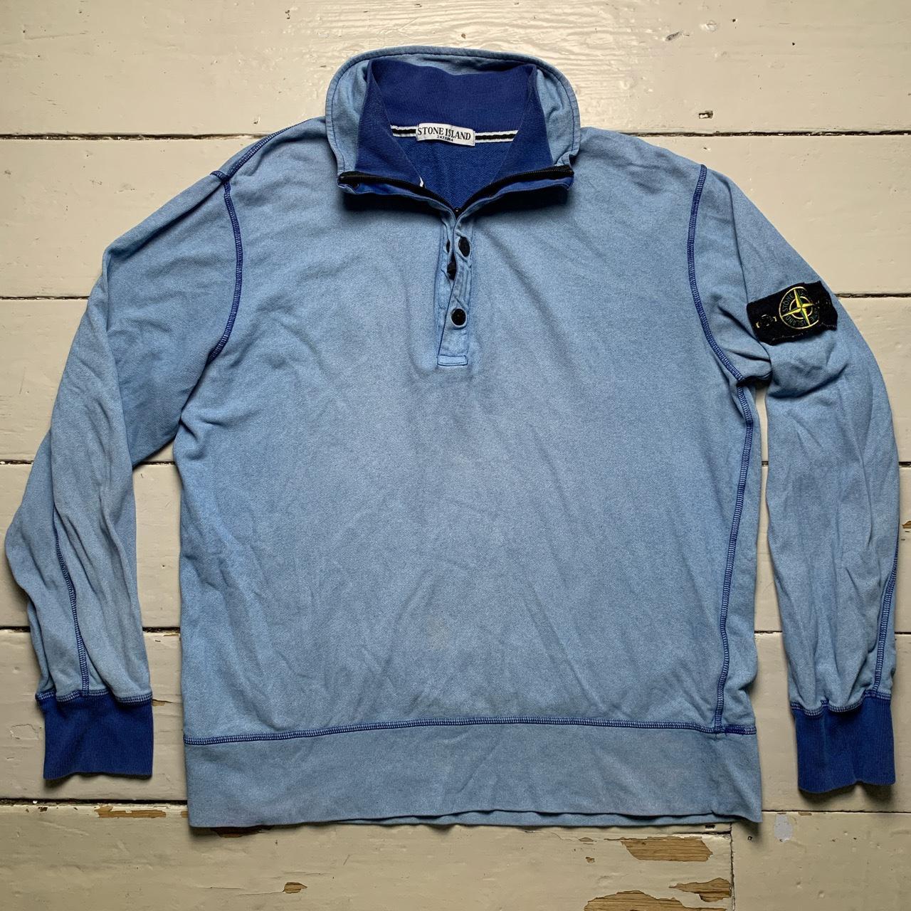 Stone Island Vintage Light Baby Blue Contrast Stitch Zip Button Quarter Zip Jumper