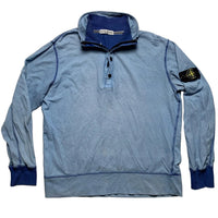 Stone Island Vintage Light Baby Blue Contrast Stitch Zip Button Quarter Zip Jumper (L)