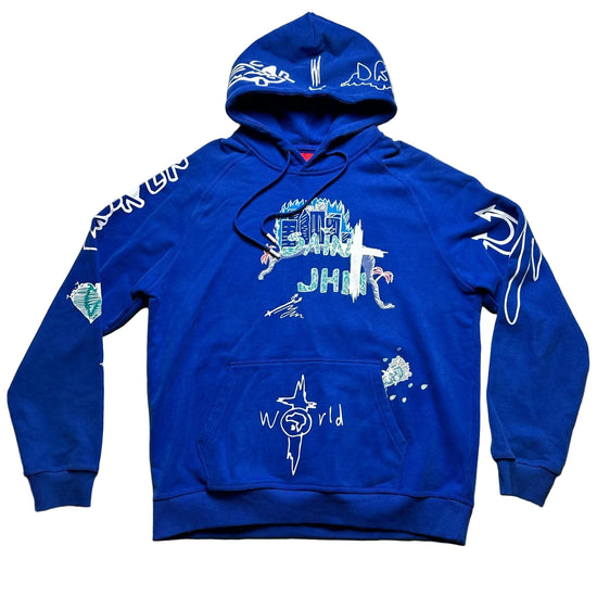 Cult Saint John Blue and White Hoodie (XL)