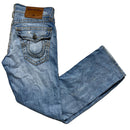 True Religion Light Blue Grey and White Big Stitch Ricky Baggy Jeans (30W)