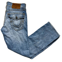 True Religion Light Blue Grey and White Big Stitch Ricky Baggy Jeans (30W)