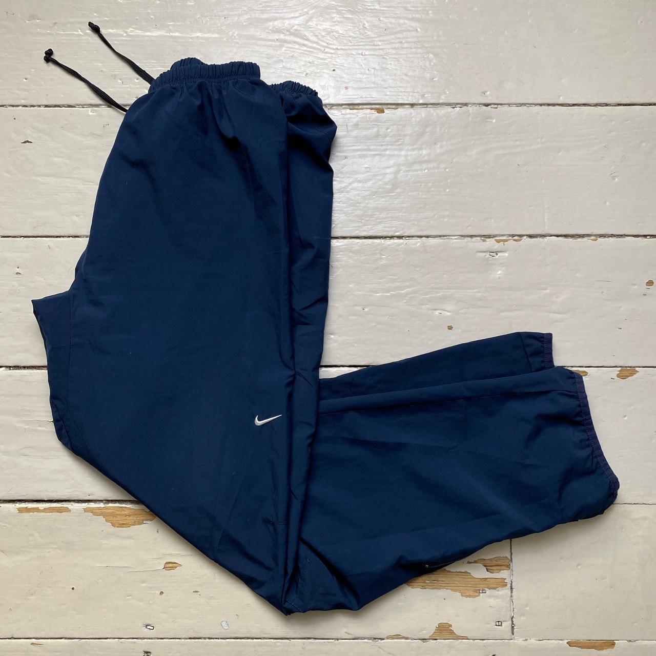 Nike Swoosh Vintage Baggy Shell Track Pant Bottoms Navy and White