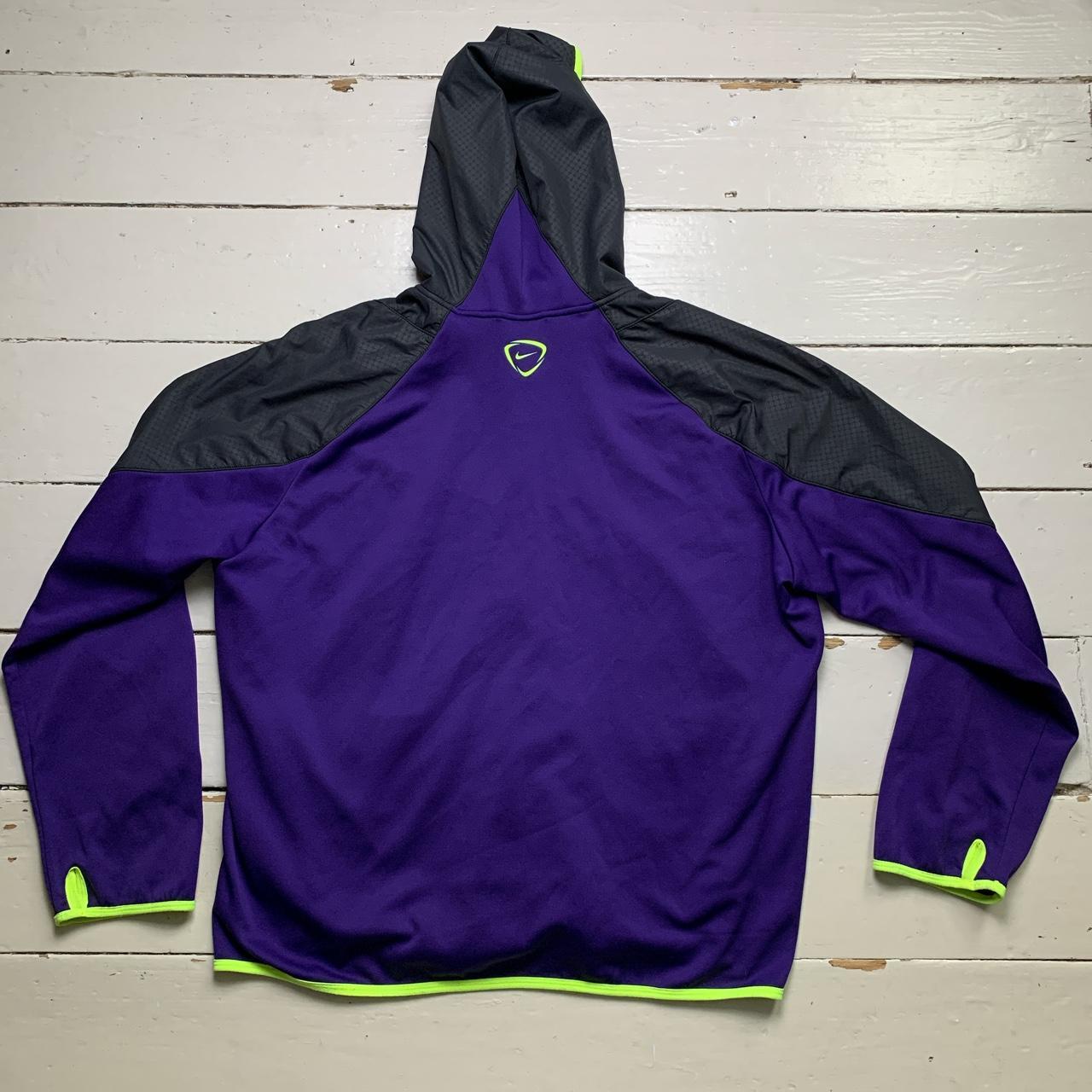 Nike Therma Fit Windbreaker Vapor Black Purple and Neon Yellow Hooded Jacket