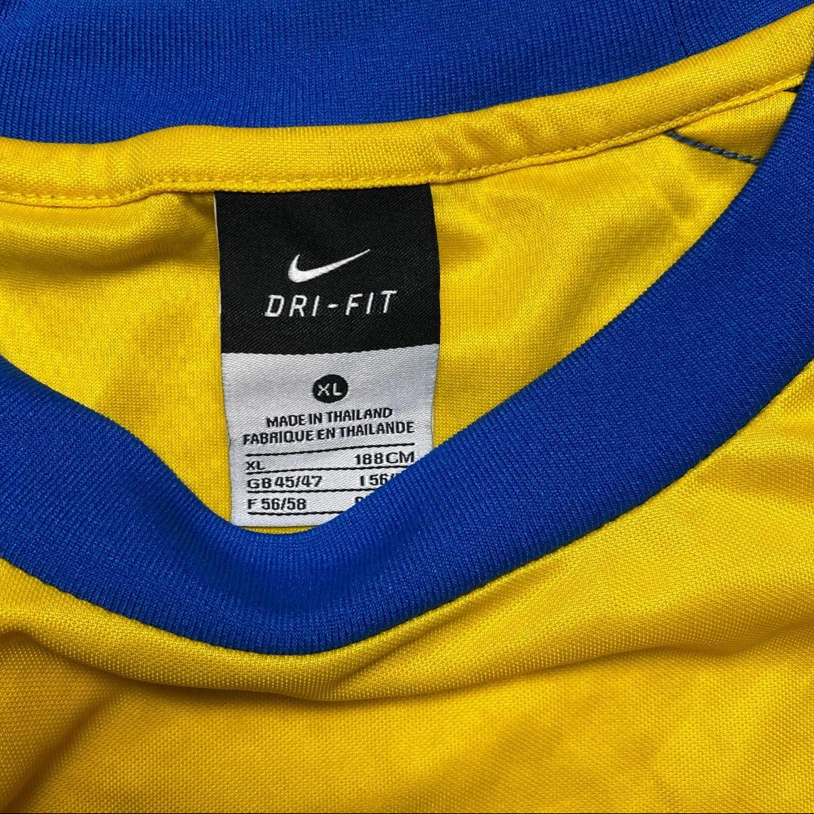Nike Yellow and Blue Dri Fit Football Jersey T Shirt (XL)