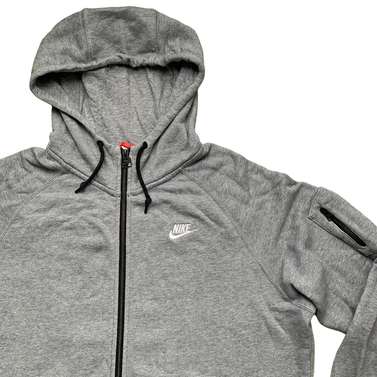 Nike Grey and White Swoosh Hoodie Zip Arm Pocket (XL)