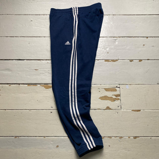 Adidas Performance Essentials Navy and White 3 Stripe Joggers