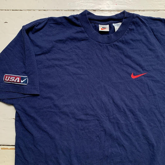 Nike Vintage 90s Navy and Red USA T Shirt