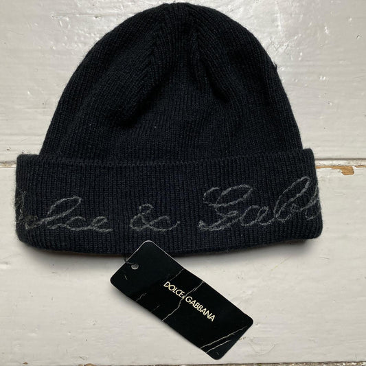 Dolce and Gabbana Vintage Black and Grey Script Beanie Hat