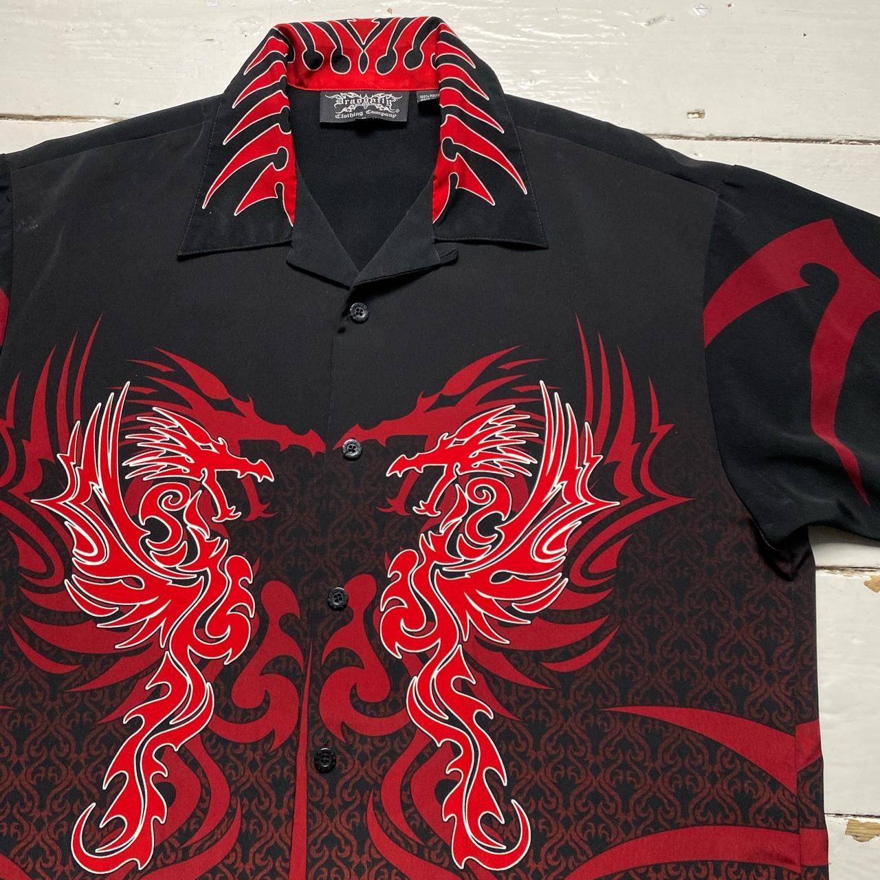 Dragonfly Black Red and White 90’s Y2k Dragon Silk Shirt