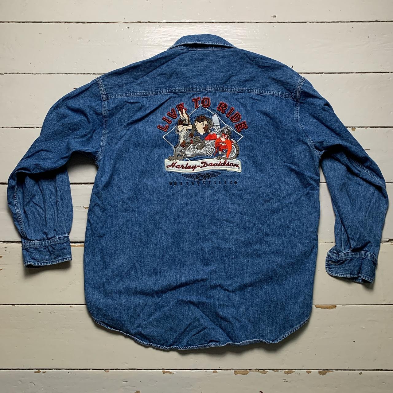 Warner Brothers Looney Toons Harley Davidson Denim Shirt Vintage 2000