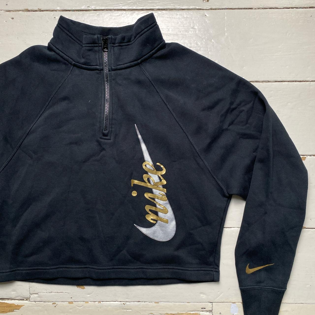 Nike Swoosh Womens Cropped Oversized Quarter Zip Jumper Black and Gold