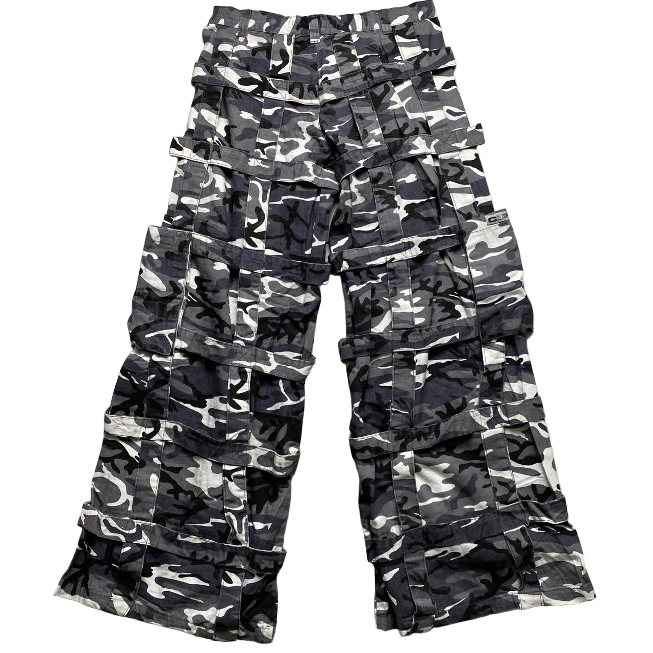 Criminal Damage White and Grey Camouflage Baggy Cargo Combat Bondage Trousers (32W)