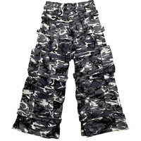 Criminal Damage White and Grey Camouflage Baggy Cargo Combat Bondage Trousers (32W)