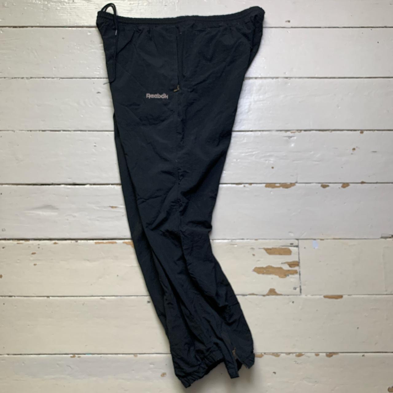 Reebok Vintage Black and White Baggy Shell Track Pant Bottoms