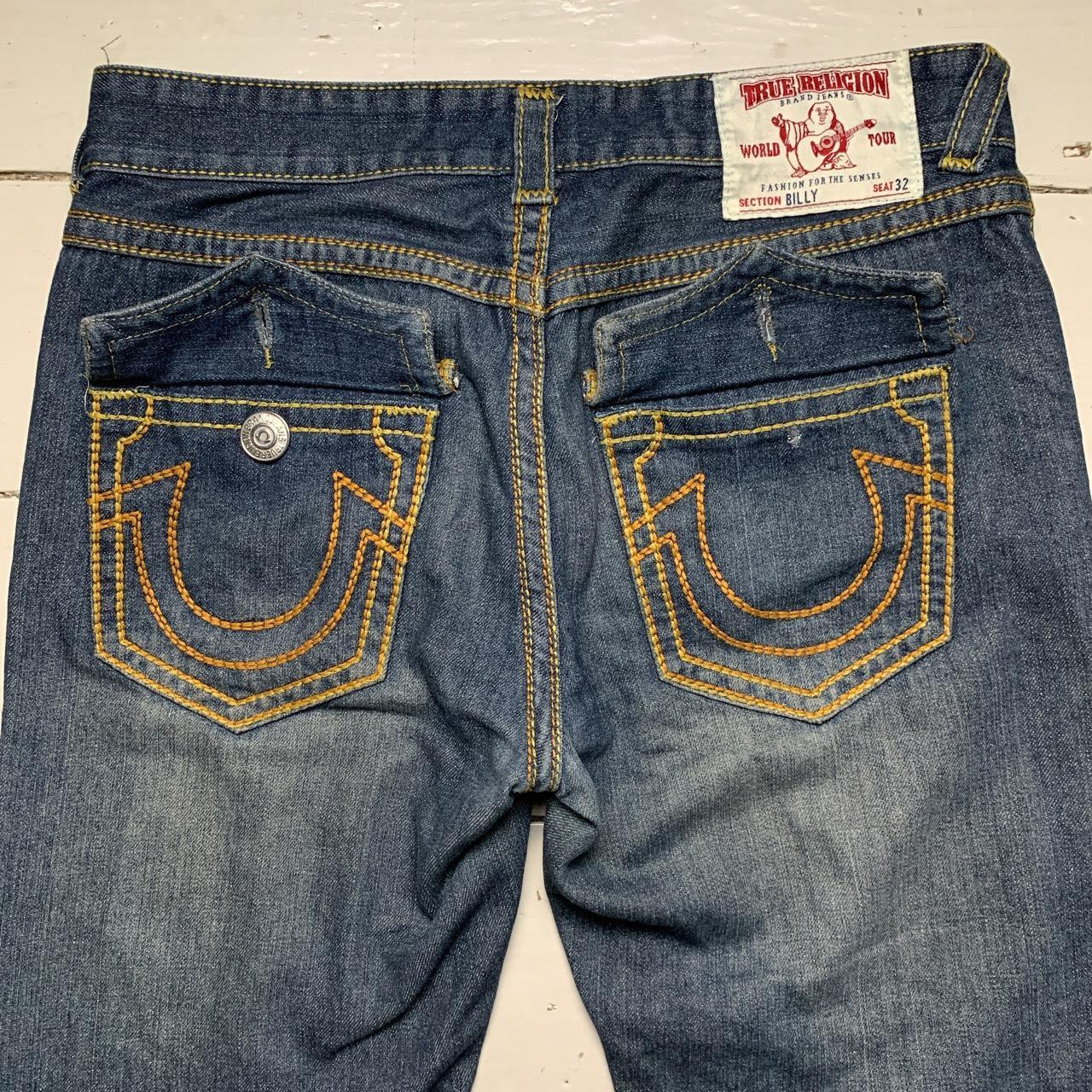 True Religion Billy Big Yellow Gold Stitch Blue Jeans