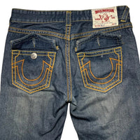 True Religion Billy Big Yellow Gold Stitch Blue Jeans (32W)