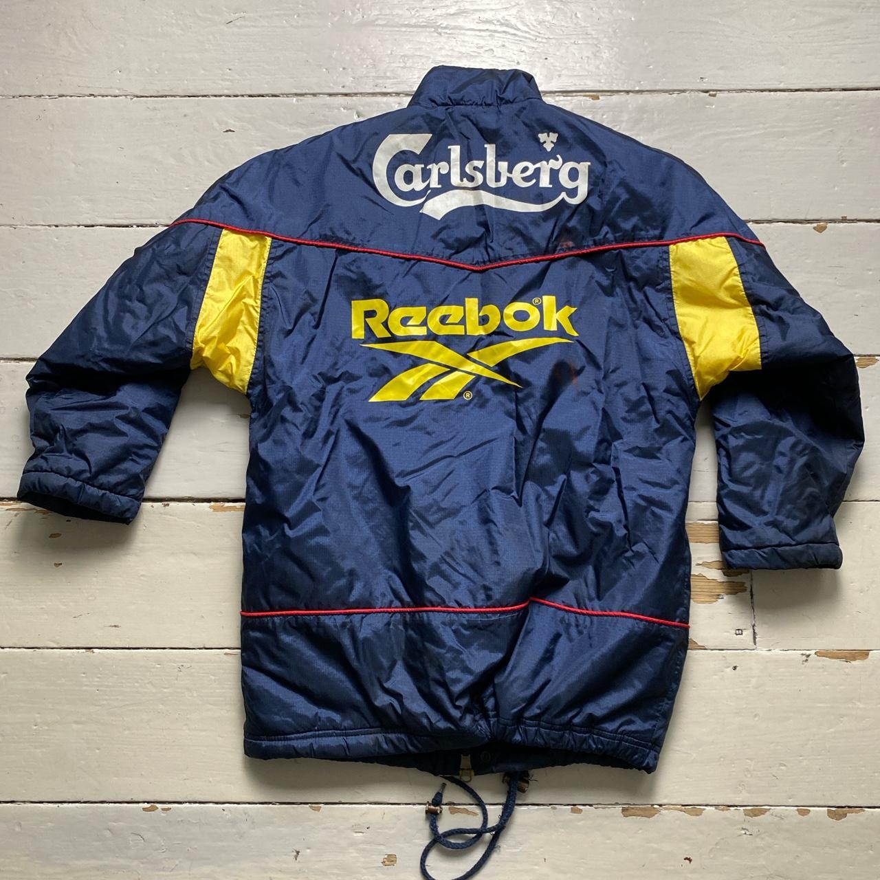 Liverpool 1990’s 97/98 Carlsberg Reebok Vintage Navy Yellow and Red Puffer Bench Jacket