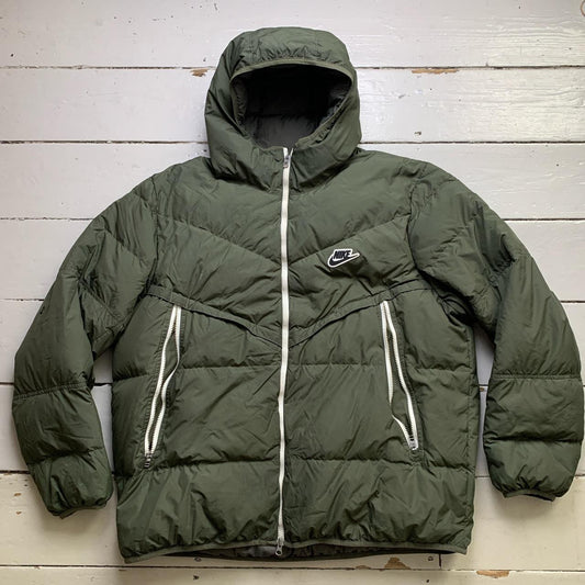 Nike Puffer Bubble Jacket Khaki and Black Swoosh