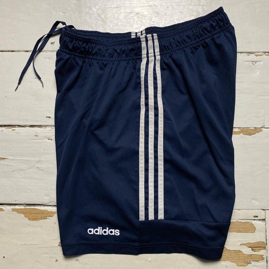 Adidas Navy and White 3 Stripe Shorts