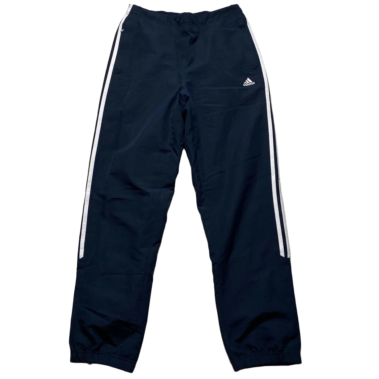 Adidas Navy Vintage Baggy Shell Track Pant Bottoms White Stripe (S)