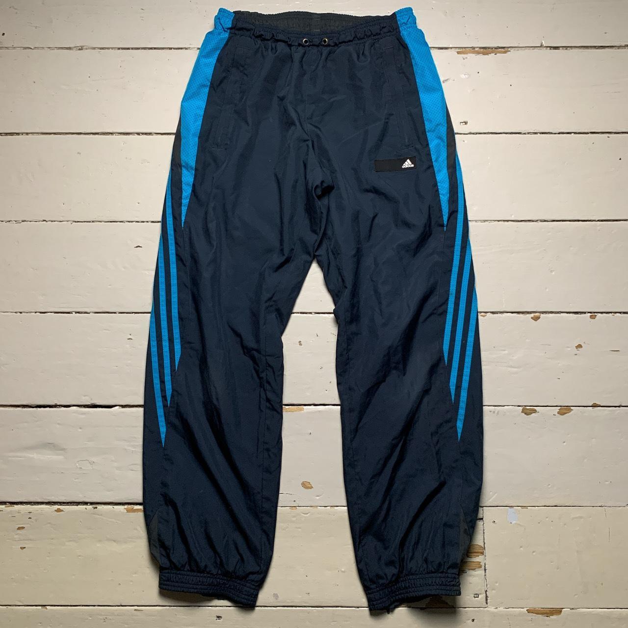 Adidas Vintage Black Navy and Blue Shell Trackpant Baggy Bottoms