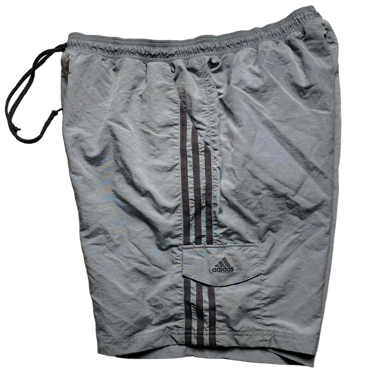 Adidas Grey 3 Stripe and Silver Shell Trackpant Shorts (XL)