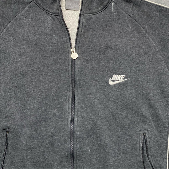 Nike Vintage Grey and White Swoosh Zip Jumper (M)