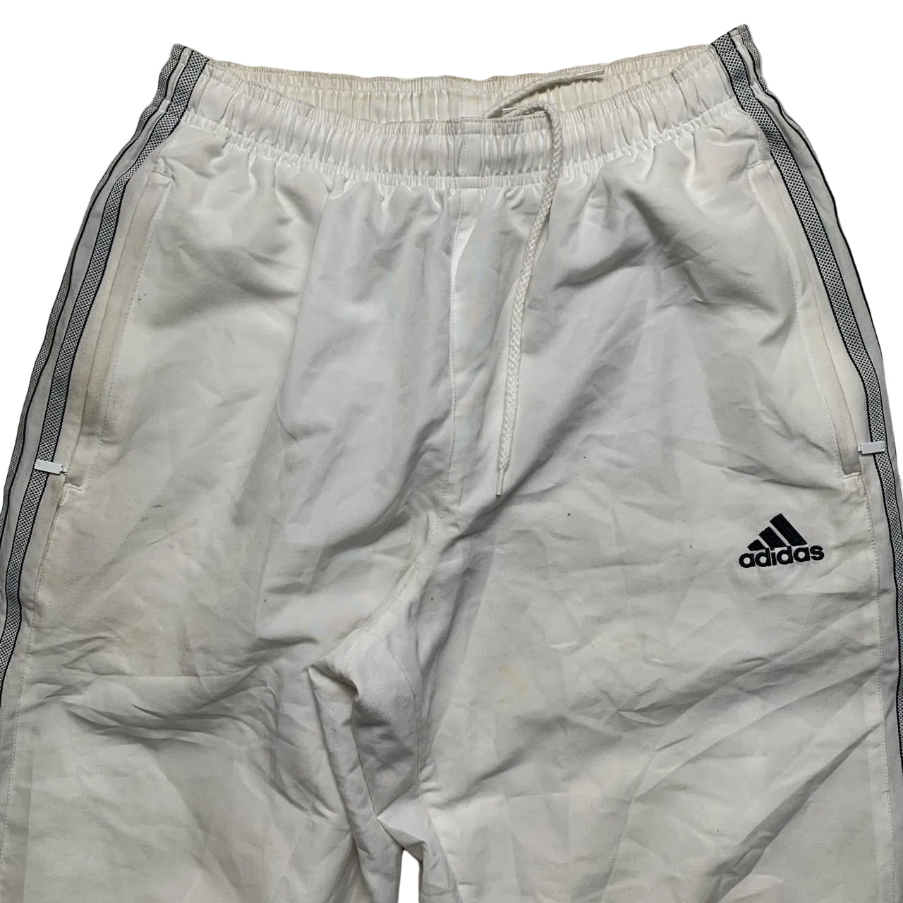Adidas White and Navy Stripe Shell Track Pant Bottoms (S)