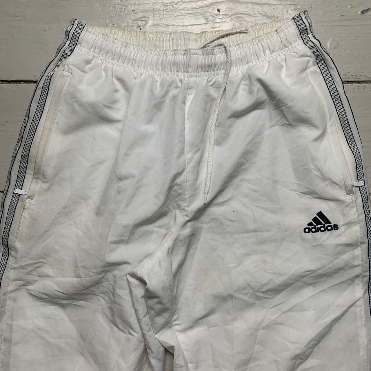 Adidas White and Navy Stripe Shell Track Pant Bottoms