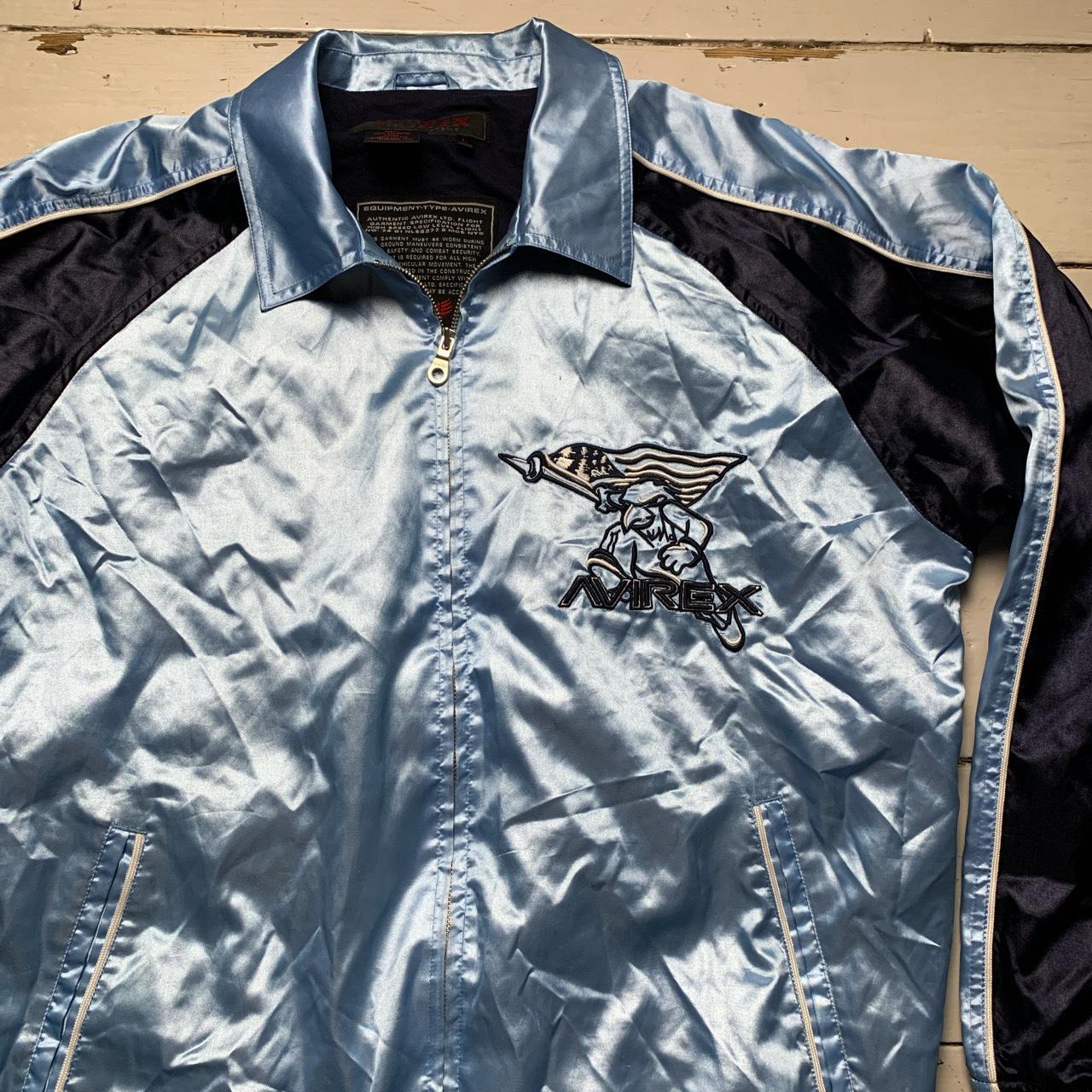 Avirex Satin Baby Blue and Navy Bomber Jacket