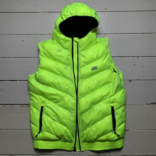 Nike Neon and Black Swoosh Bubble Puffer Hooded Gilet