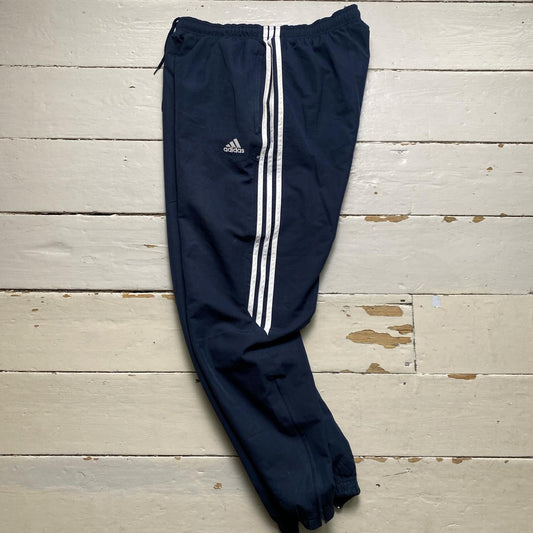 Adidas Navy and White Shell Track Pant Bottoms