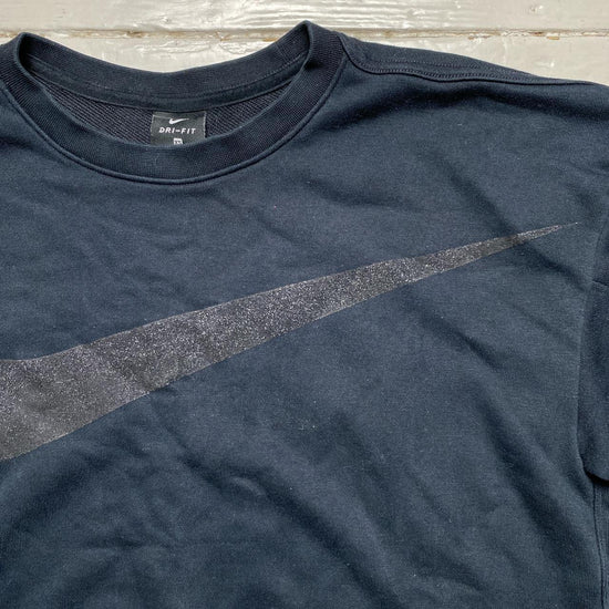Nike Big Swoosh Black and Glitter Oversized Crop Jumper