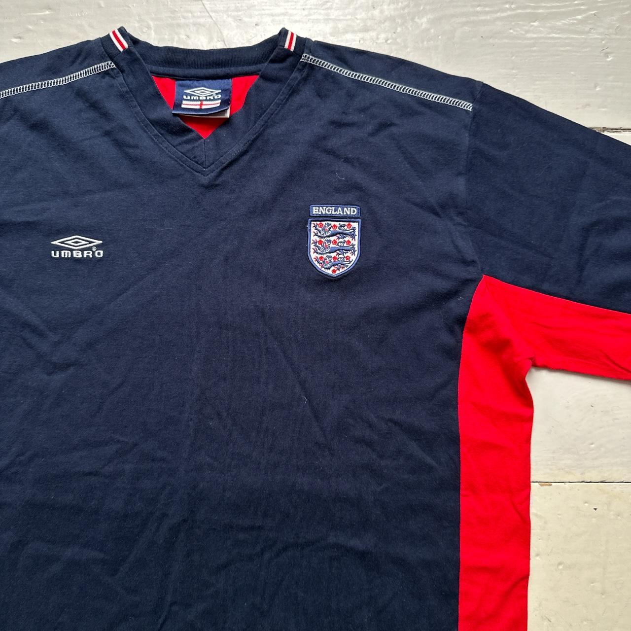 England Umbro Navy and Red Vintage Football T Shirt