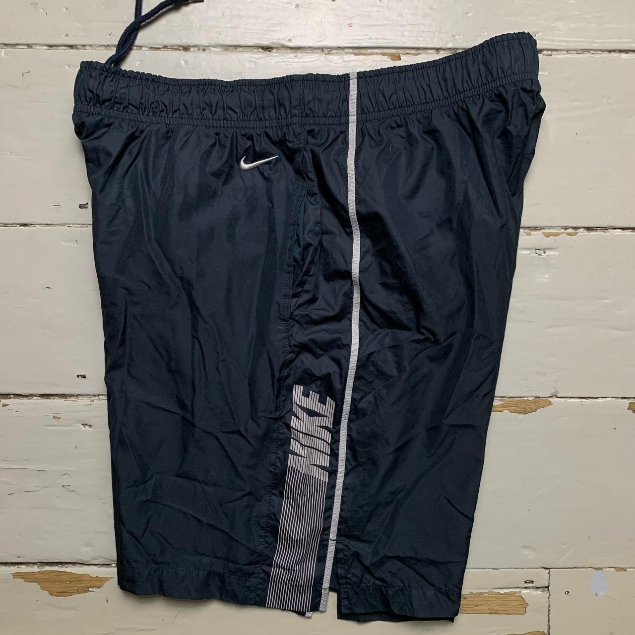 Nike Club Spellout Swoosh Shell Track Pant Shorts Navy and Silver
