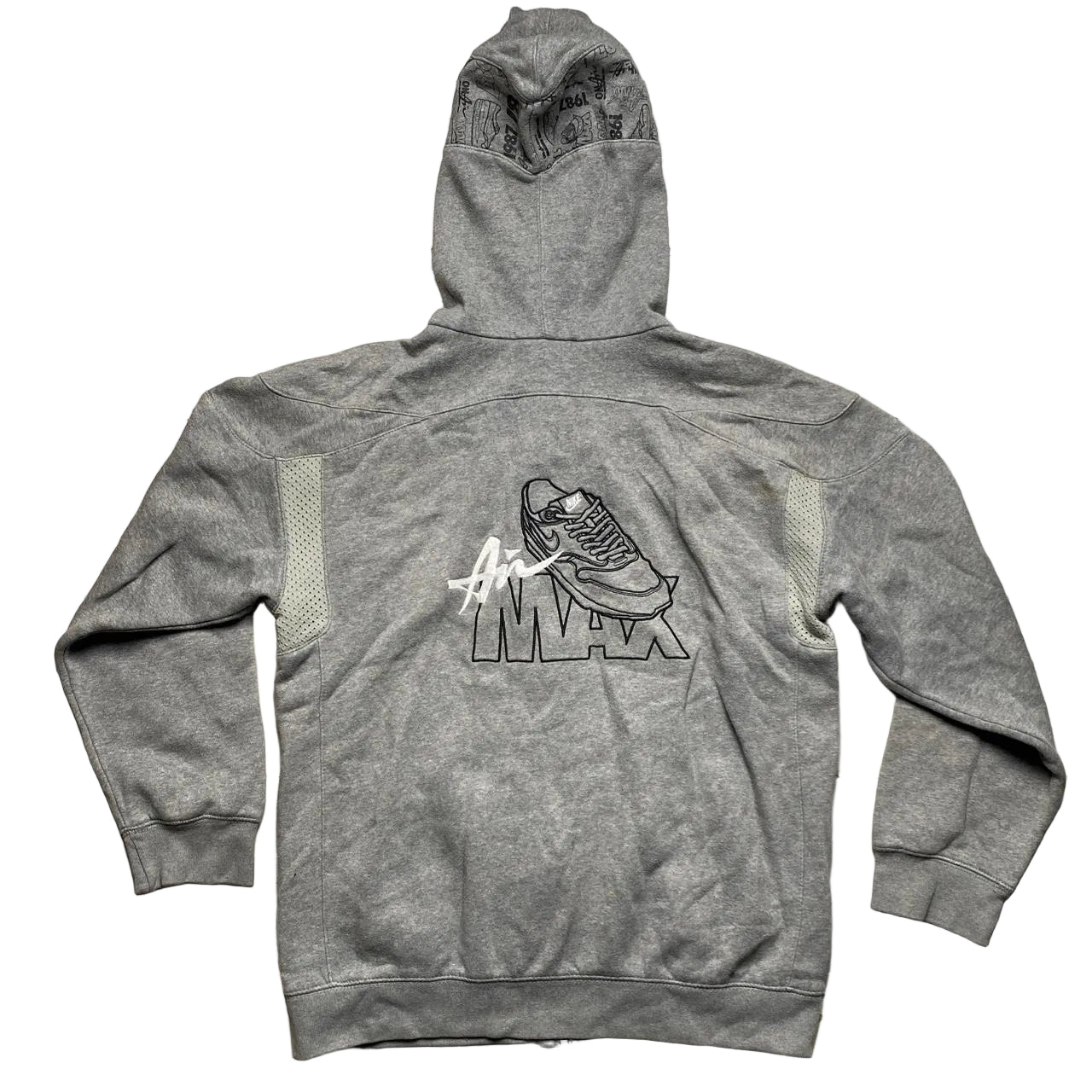 Nike Air Max Vintage Grey Black and White Embroidery Hoodie (XS)