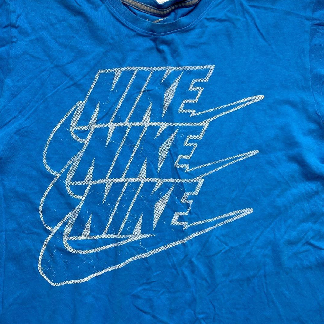 Nike Blue and White Multi Swoosh Vintage T Shirt (L)