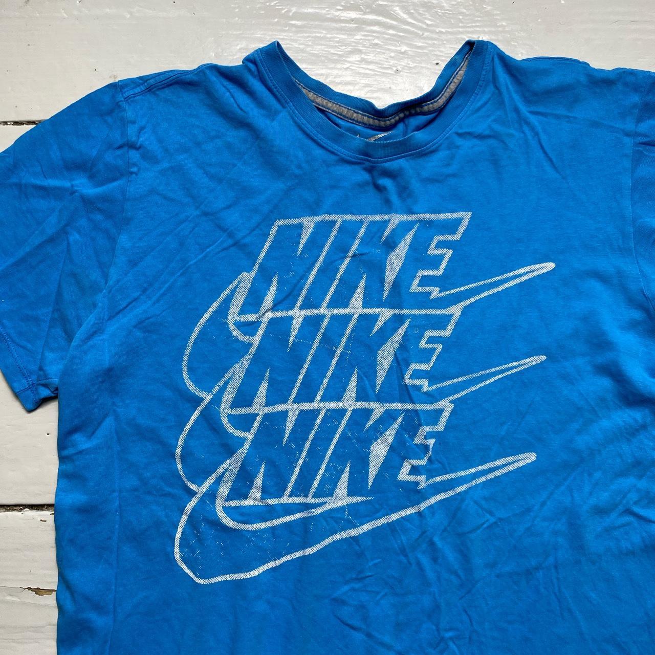 Nike Blue and White Multi Swoosh Vintage T Shirt