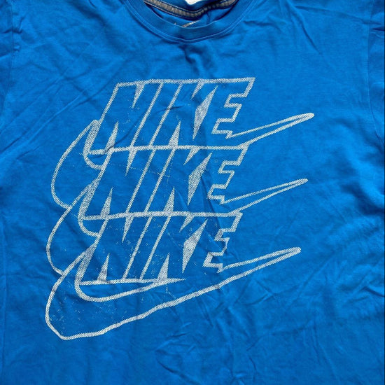 Nike Blue and White Multi Swoosh Vintage T Shirt (L)