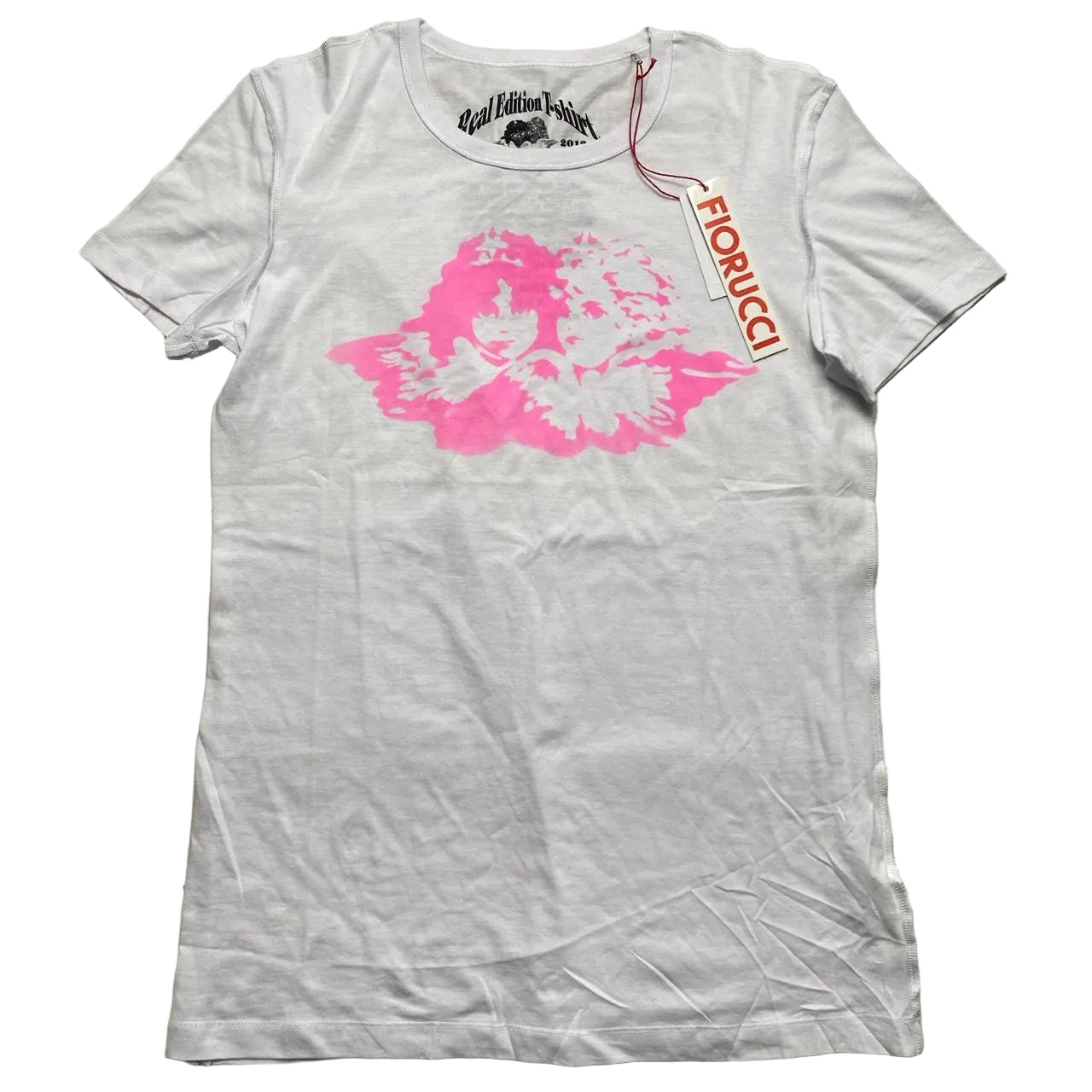 Fiorucci Angels White and Pink Short Sleeve T Shirt (M)