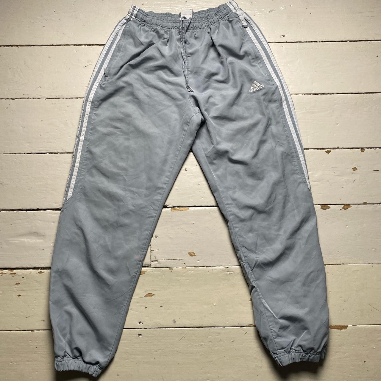 Adidas Silver and Grey Baggy Shell Track Pant Bottoms