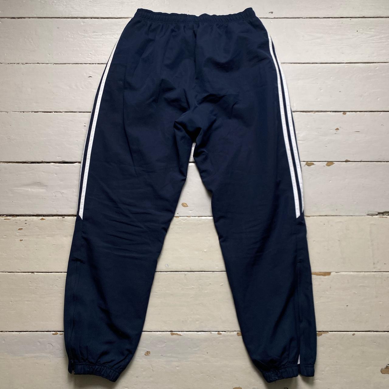 Adidas Navy and White Shell Track Pant Bottoms